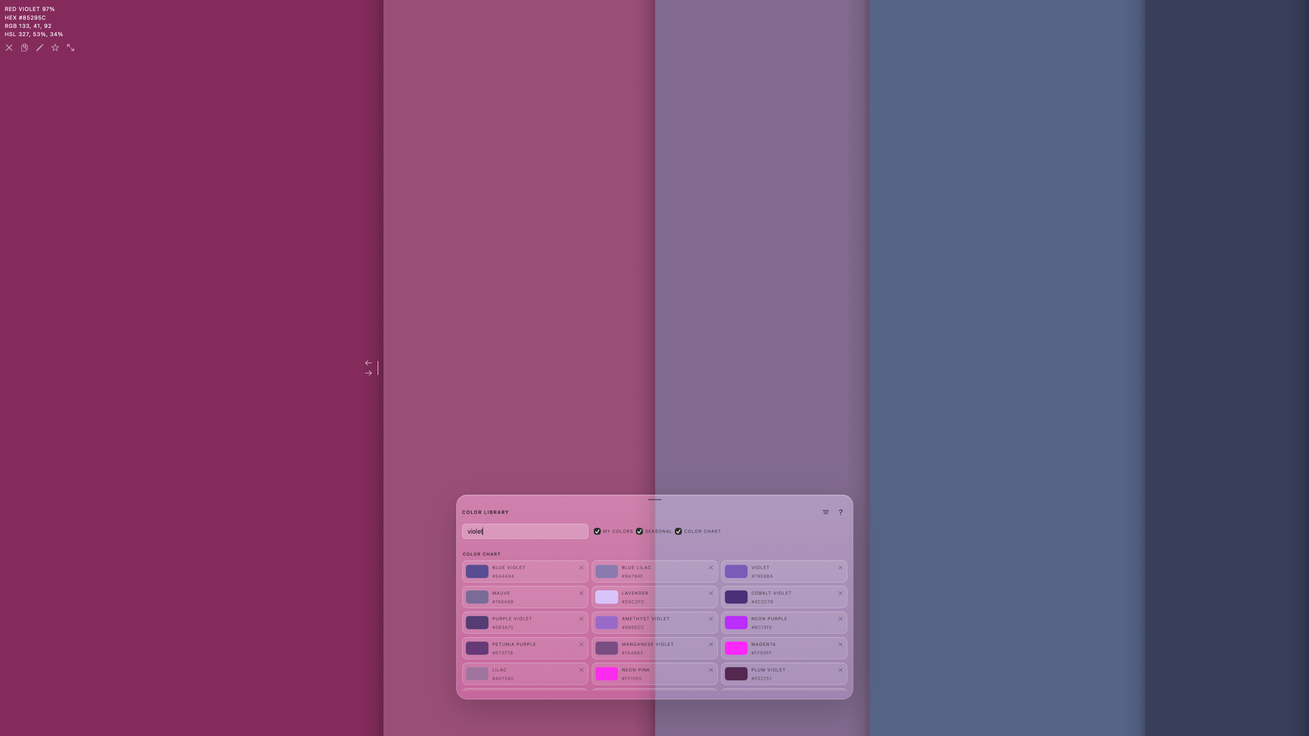 HilloColor palette workspace on Mac.